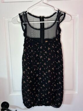 Black Floral Mesh Yoke Sleeveless Dress